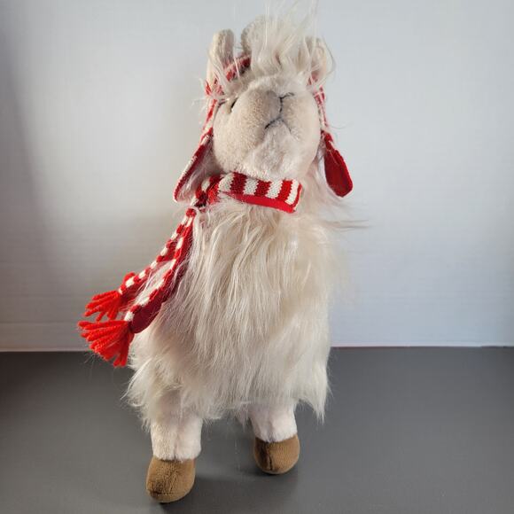 Pier 1 Imports White Llama Plush 12" with Red Hat & Scarf Holiday Decor - Picture 14 of 15